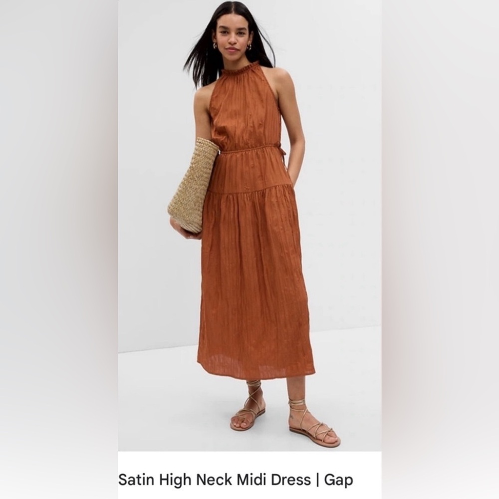 GAP Satin High Neck Midi Dress
XS Petite | rust brown